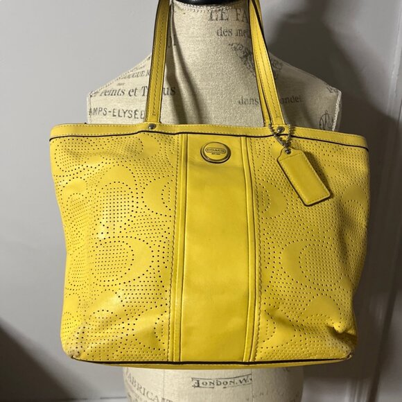 Coach Perforated Leather Tote Handbag - Picture 3 of 8